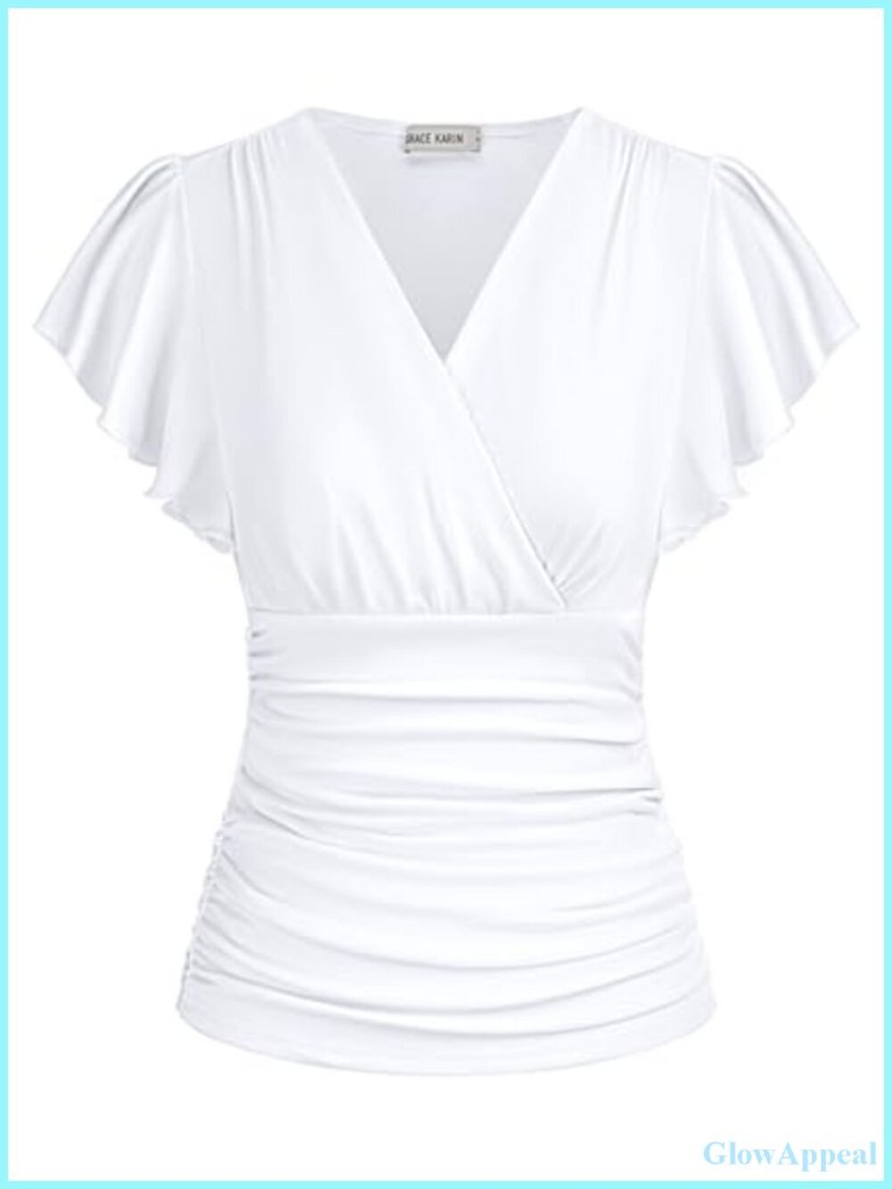 Women's Ruffle Sleeve Wrap Blouse Ruched Slimming Top